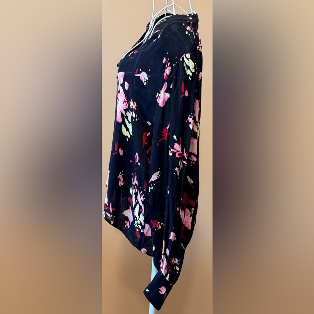 A.L.C. Rivera 100% Silk Floral Blouse Size 12 Black Pink AS-IS Flaws - Picture 5 of 12